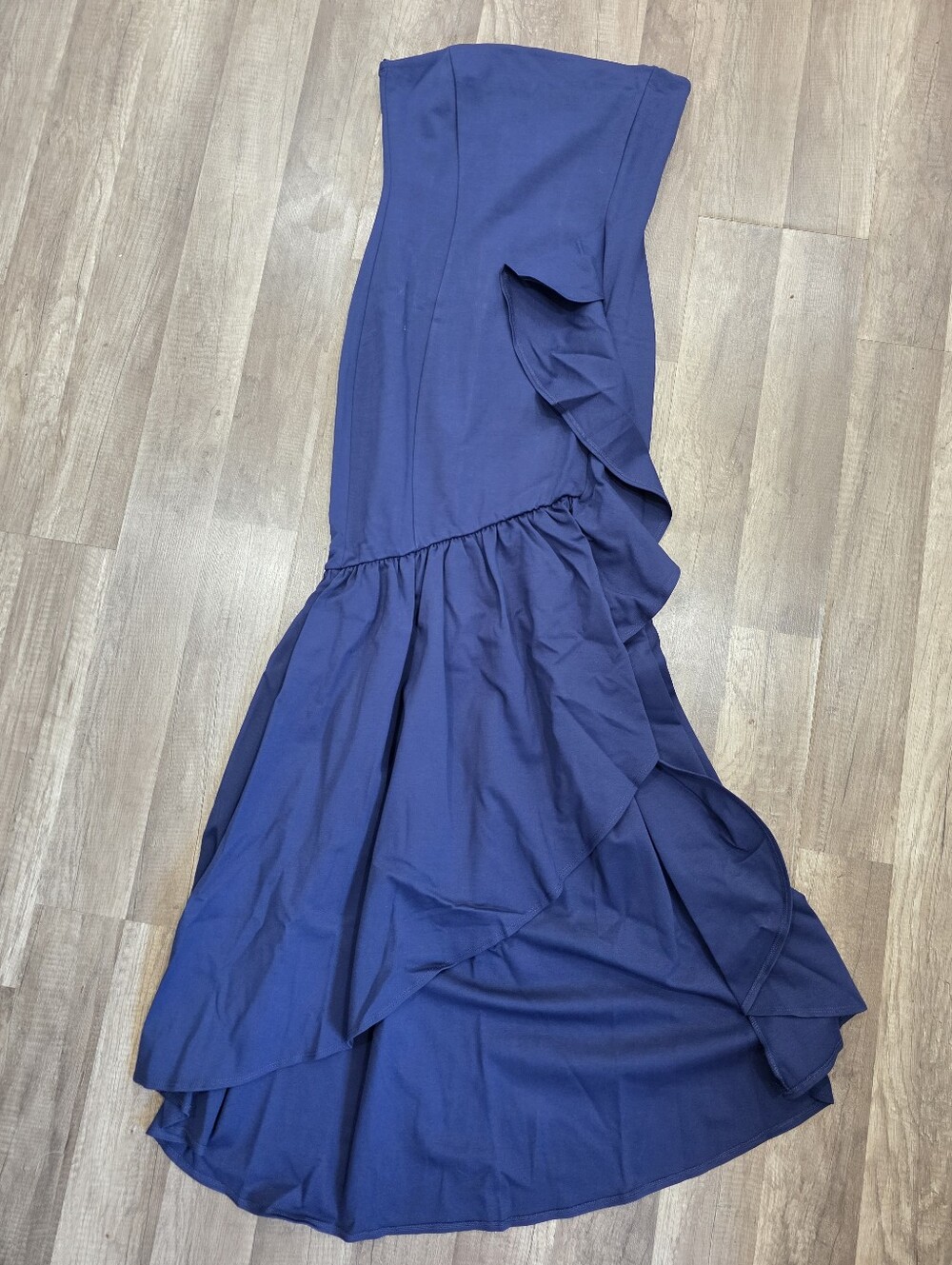 Nwt BLUE MERMAID Ruffle Gown Strapless Navy High-Low Evening Dress Prom Wedding - Picture 5 of 11